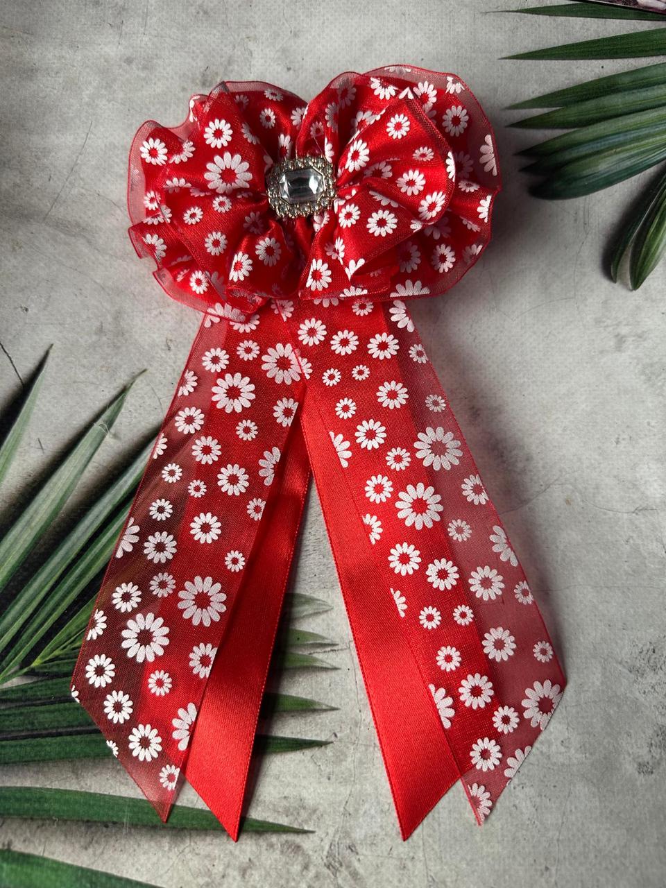 Бант на заколке 12х20 см Красный в горошек (11432035)