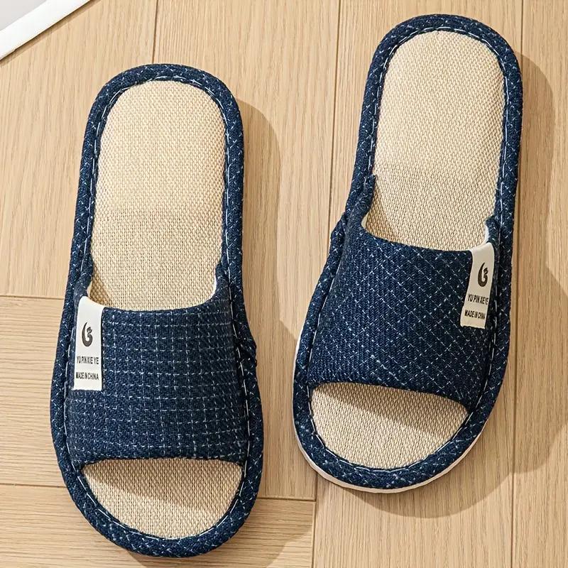 Домашние льняные тапочки с открытым носком р. 43/44 28,7 см Темно-синий - фото 2