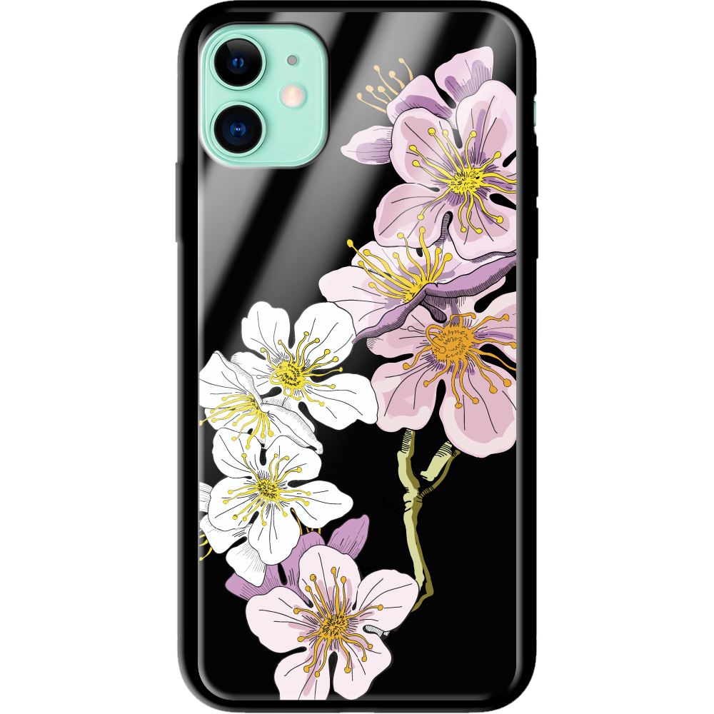 Чехол Boxface iPhone 12 Cherry Blossom Черный силикон со стеклом (41161-cc4-41127)