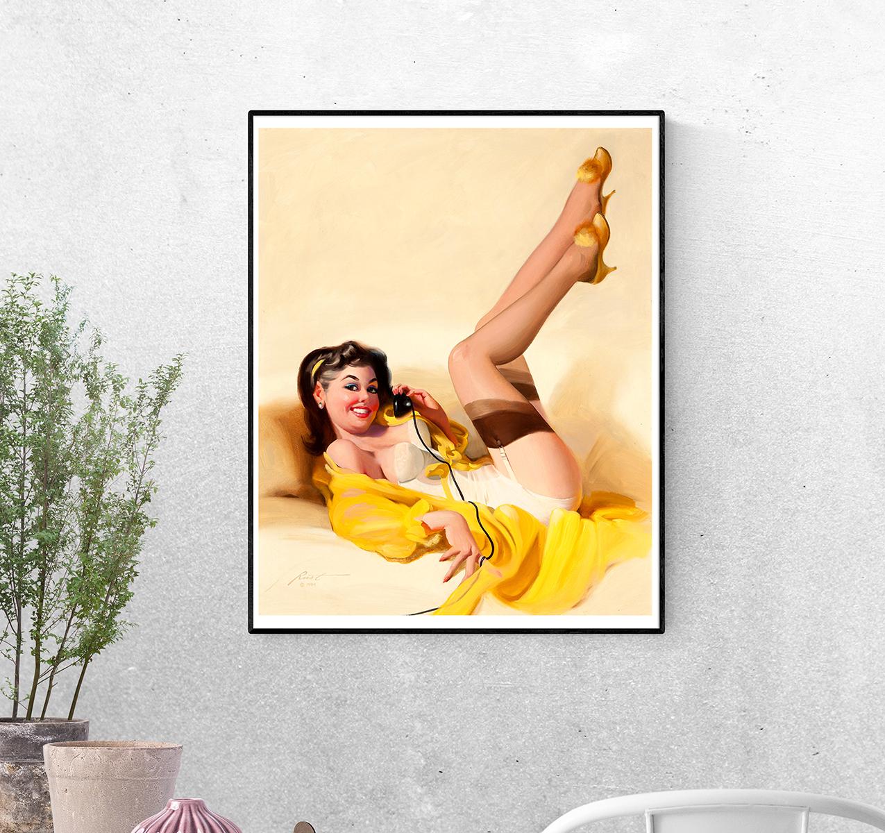 Постер Очаровательная брюнетка говорит по телефону. Дональд Раст формат А-1 (pin_up1740003_Poster)