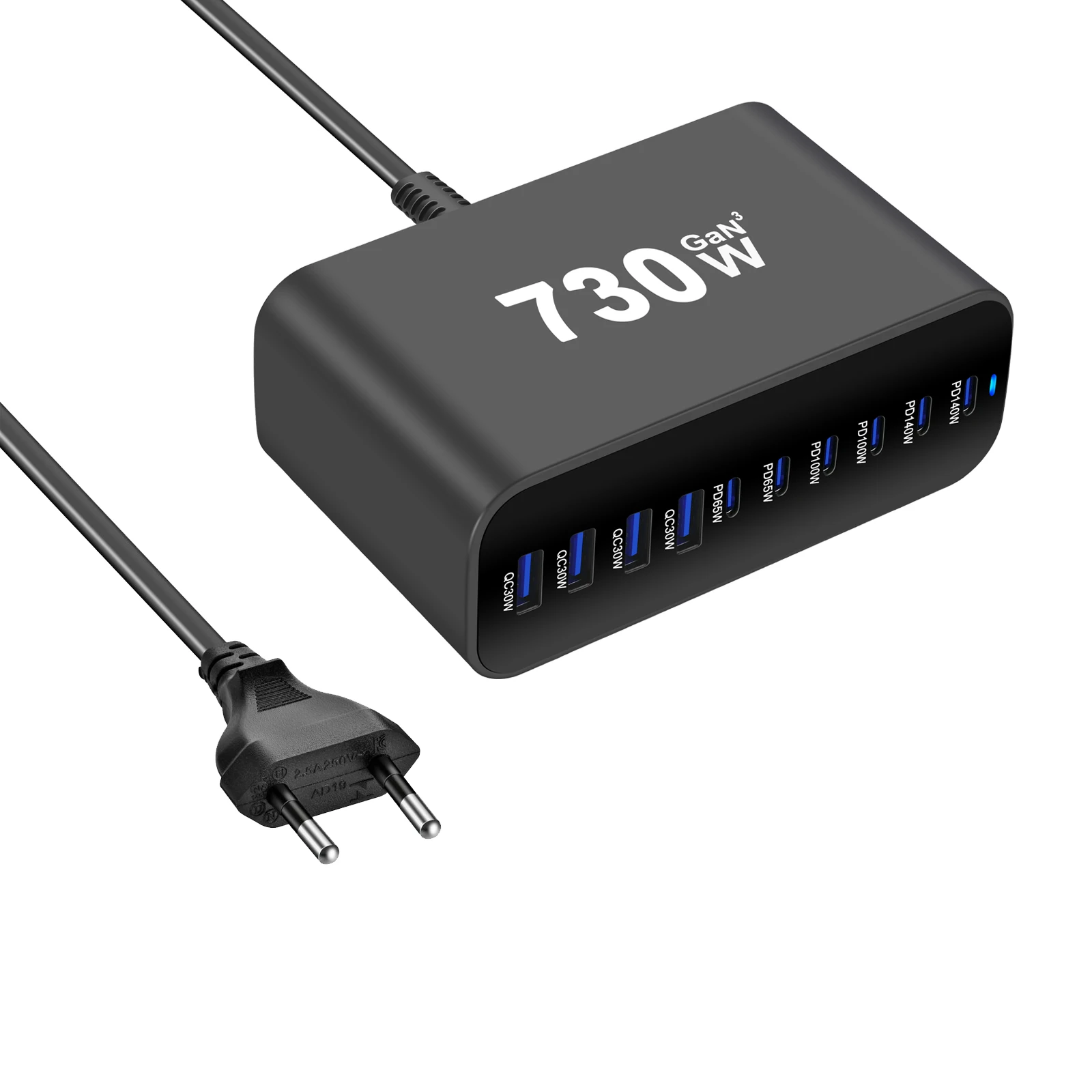 Зарядное устройство сетевое Gan 3 YMS-730W 10 портов Черный