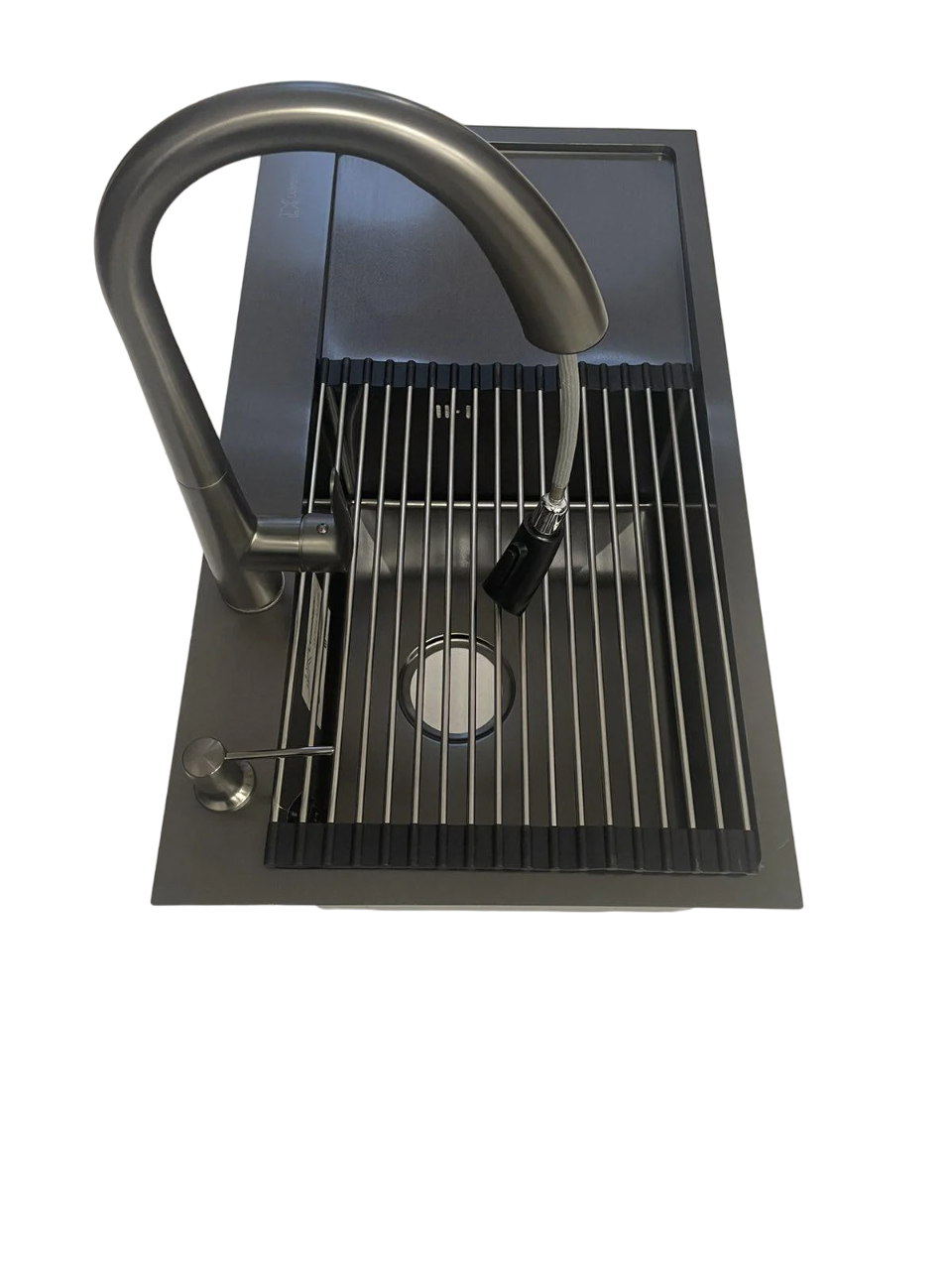 Мойка для кухни Luminex 7844 левая Черный/смеситель-кран выдвижной Luminex из латуни