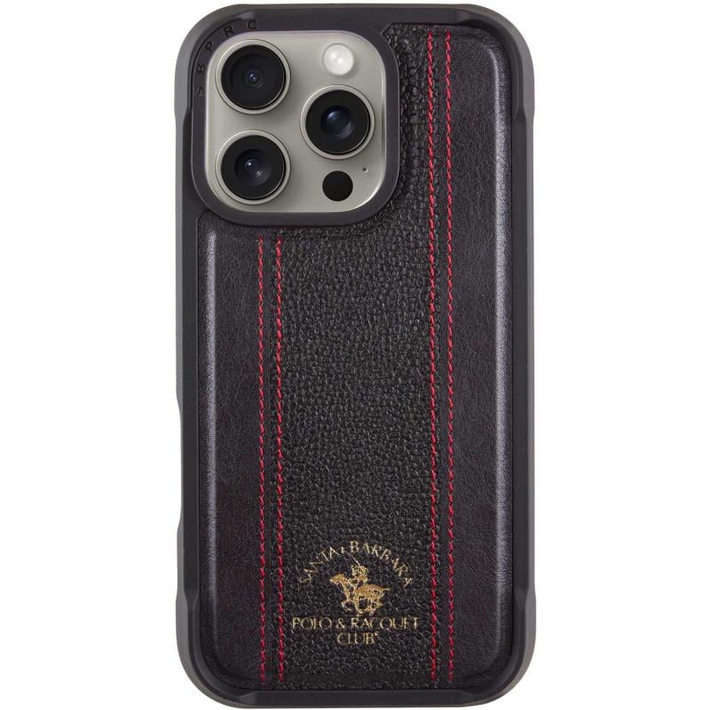 Противоударный кожаный чехол Polo Santa Barbara Barton для Apple iPhone 16 Pro Max (6.9") Black / Red