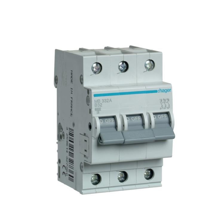 Автоматический выключатель Hager 3P 32A B 6 kA MB332A 3M