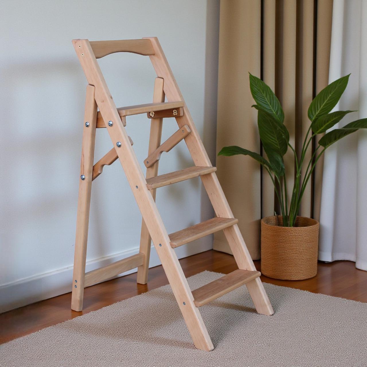 Стремянка-лестница деревянная Студія Дерева Вільха ЧМ бытовая 4 ступеньки Бежевый (31002906)