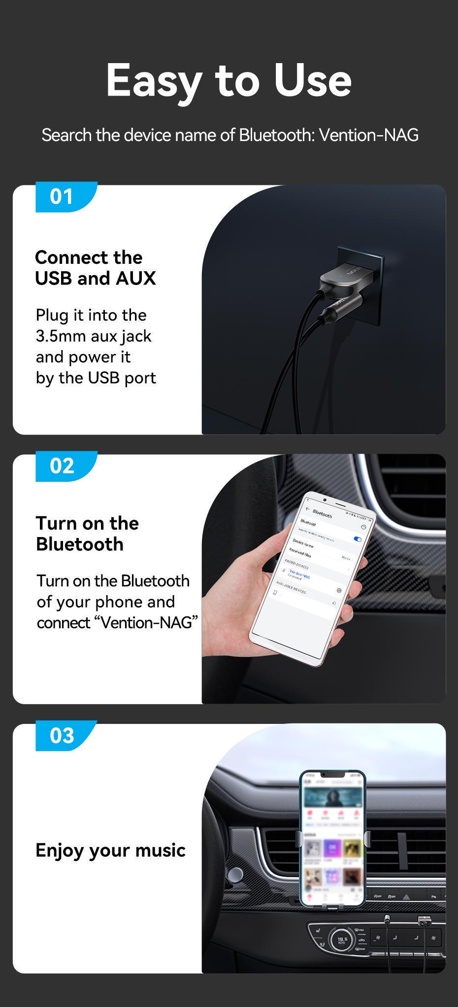 Адаптер Vention Bluetooth 5.0 приемник USB-3,5 мм minijack с микрофоном HiFi AUX Черный (NAGHG) - фото 15