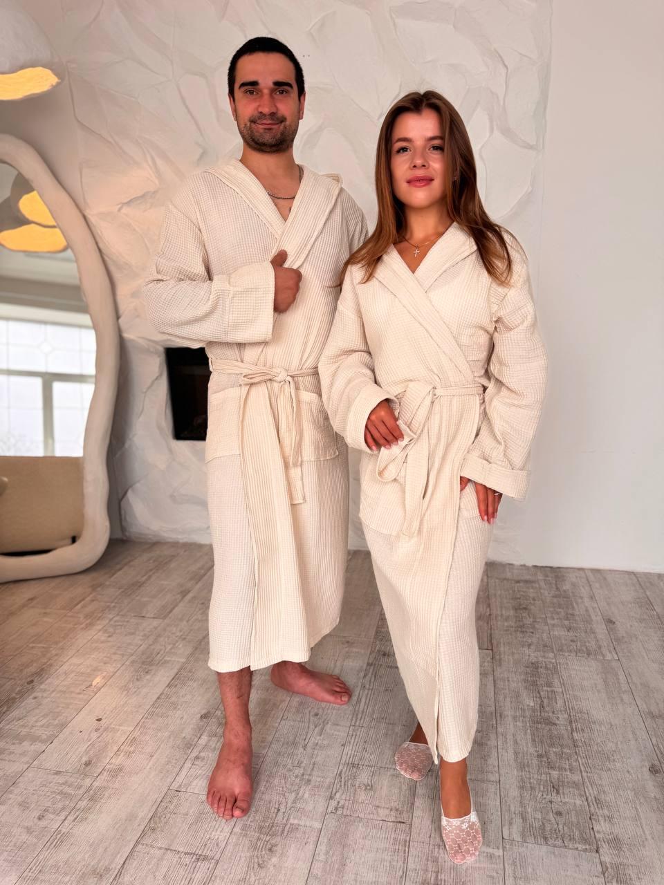 Комплект халатов банных 2 шт. XL/XXL Молочный (П4К-al-hal-vafel-D-005-02)