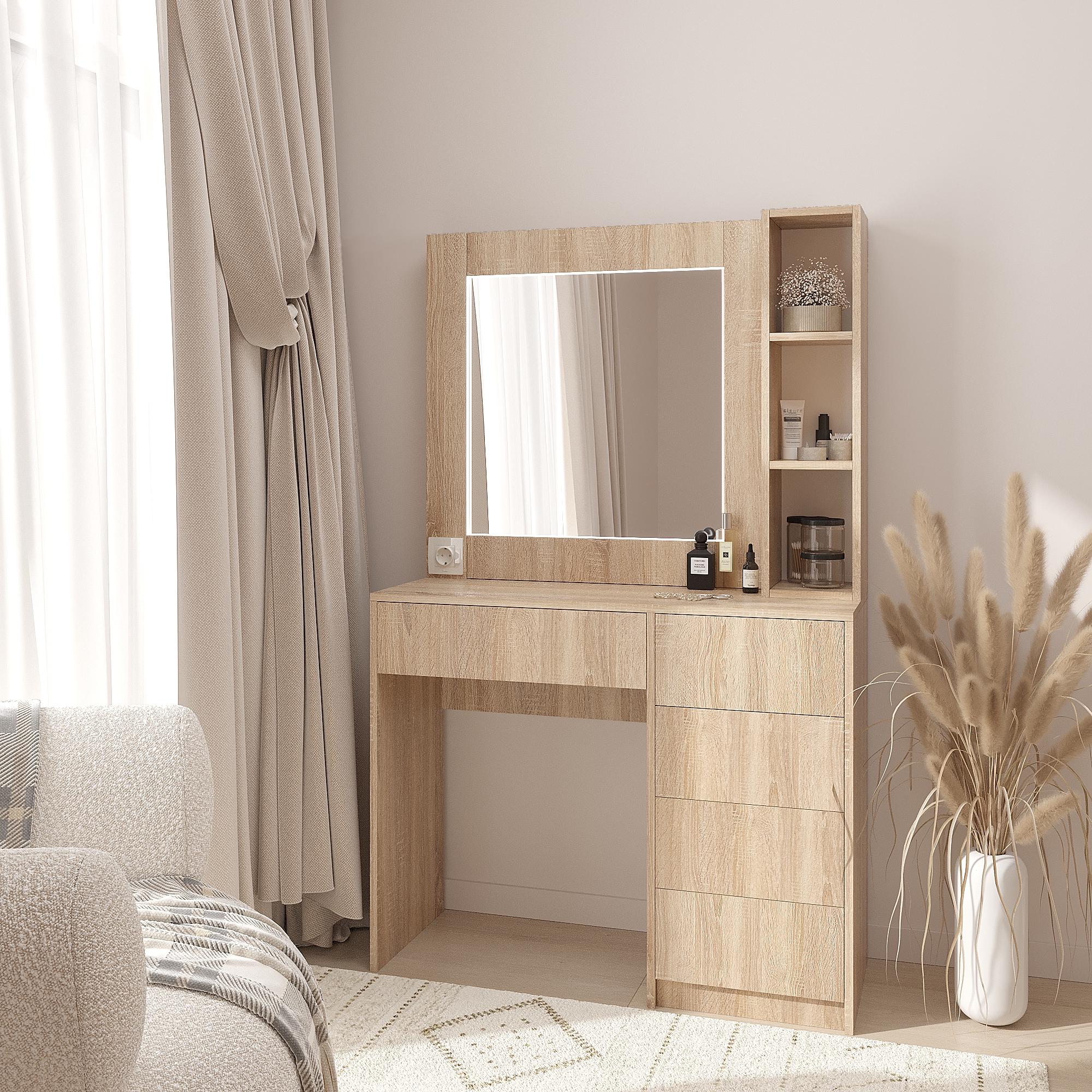 Туалетный столик с LED подсветкой ТЗ-LED 1600х1000х380 мм Дуб Сонома - фото 1 Туалетный столик с LED подсветкой ТЗ-LED 1600х1000х380 мм Дуб Сонома - фото 1