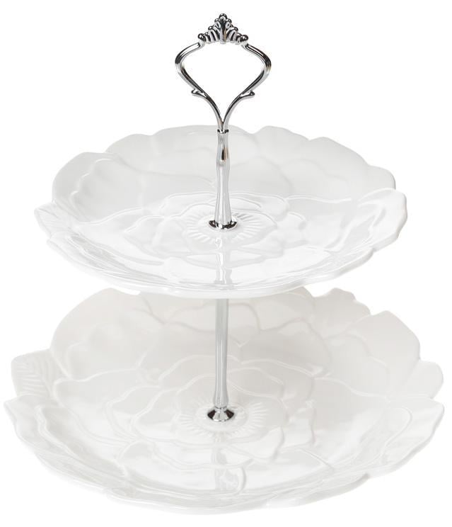 Блюдо фуршетная стойка City Цветок 2 яруса Ø 20/Ø 25х23 см White (32317027)