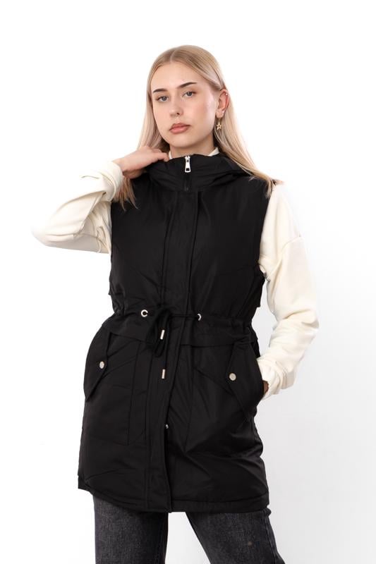 Жилетка демісезонна жіноча полубатал з капюшоном Носи Своє р. 52 Чорний (14268)