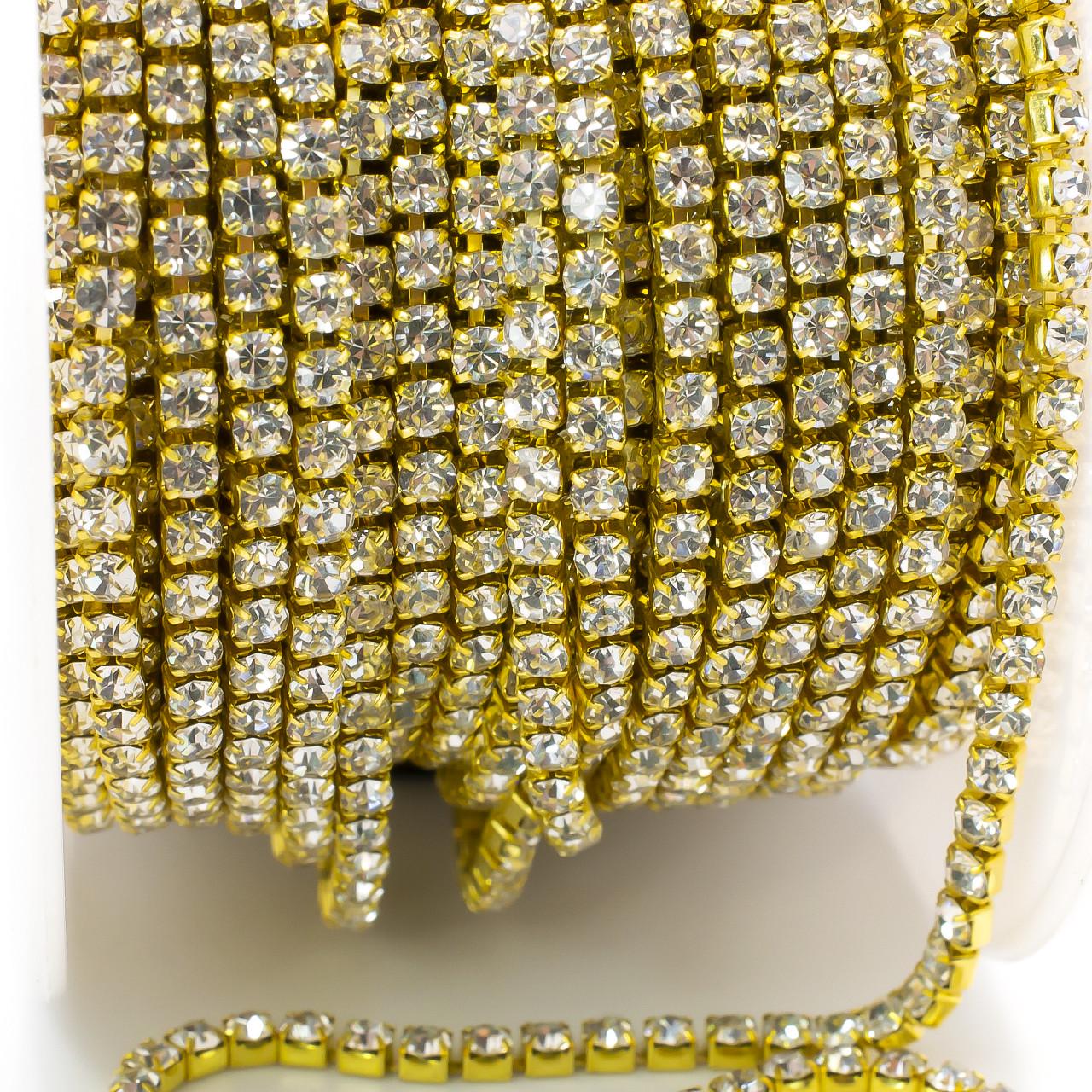 Цепь стразовая SS6 2 мм 1 м Crystal gold (ЦС0602з01)