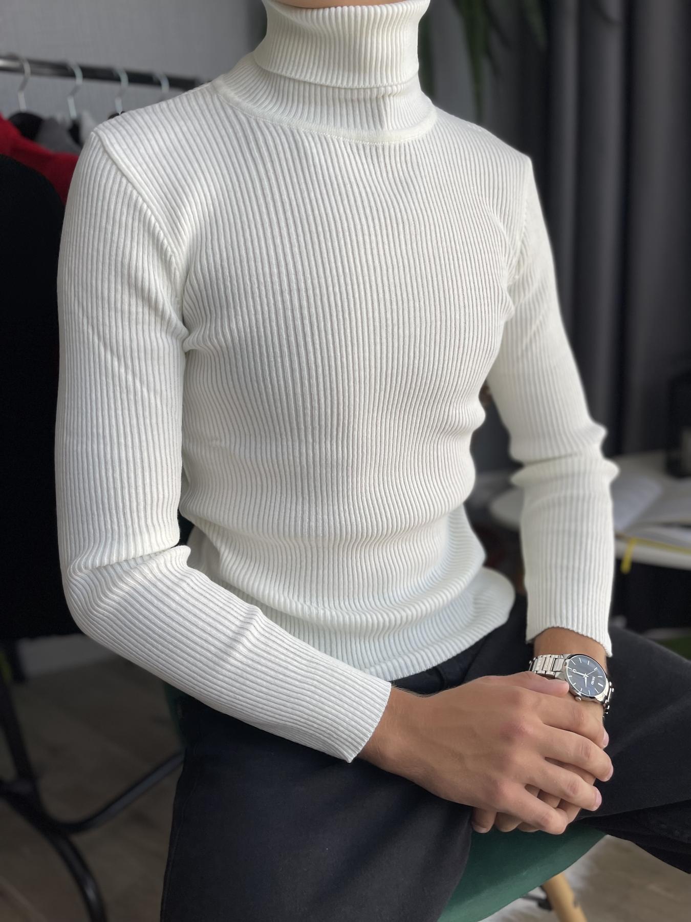 Гольф мужской с высокой горловиной в рубчик XXL Белый (26535/1/4) - фото 3 Гольф мужской с высокой горловиной в рубчик XXL Белый (26535/1/4) - фото 3