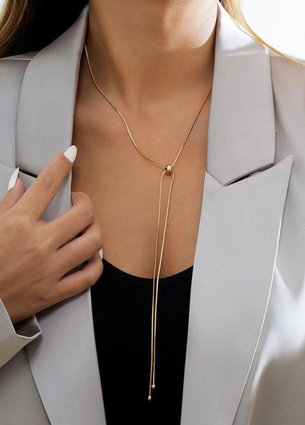 Ланцюжок-краватка жіноча з намистинками регулюється Fashion Jewelry Золотистий (15860) - фото 4 Ланцюжок-краватка жіноча з намистинками регулюється Fashion Jewelry Золотистий (15860) - фото 4