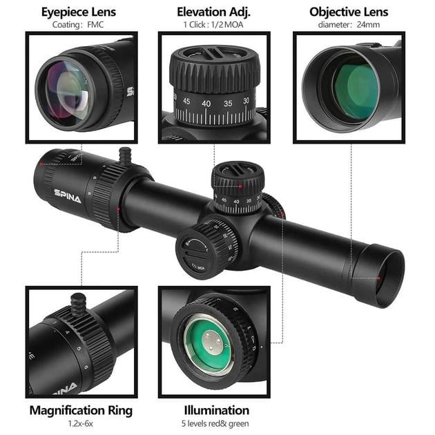Приціл оптичний Spina optics 1.2-6x24 з підсвічуванням (14823455) - фото 3
