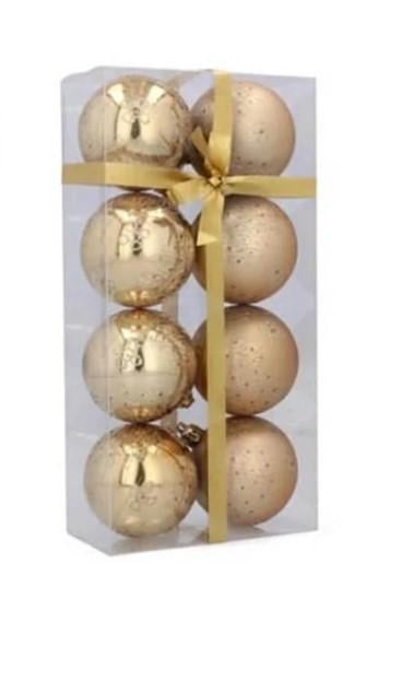 Набор шаров пластиковых новогодних 8 шт. D-6 см Золотой (43180)