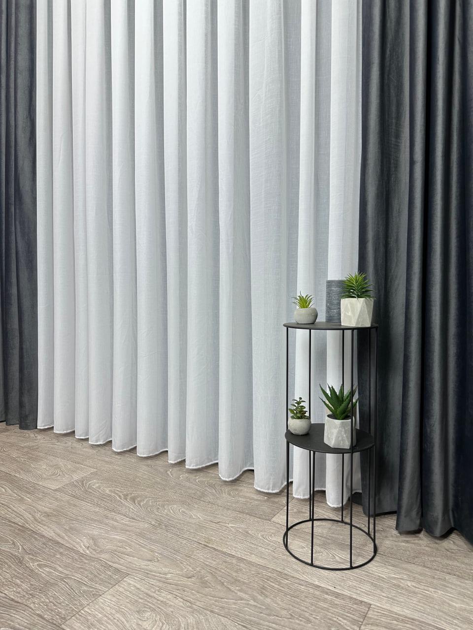 Тюль готовий з обтяжувачем креп-льон однотонний матовий на тасьмі 6 см 400x270 см Білий (1100 Т29) - фото 2