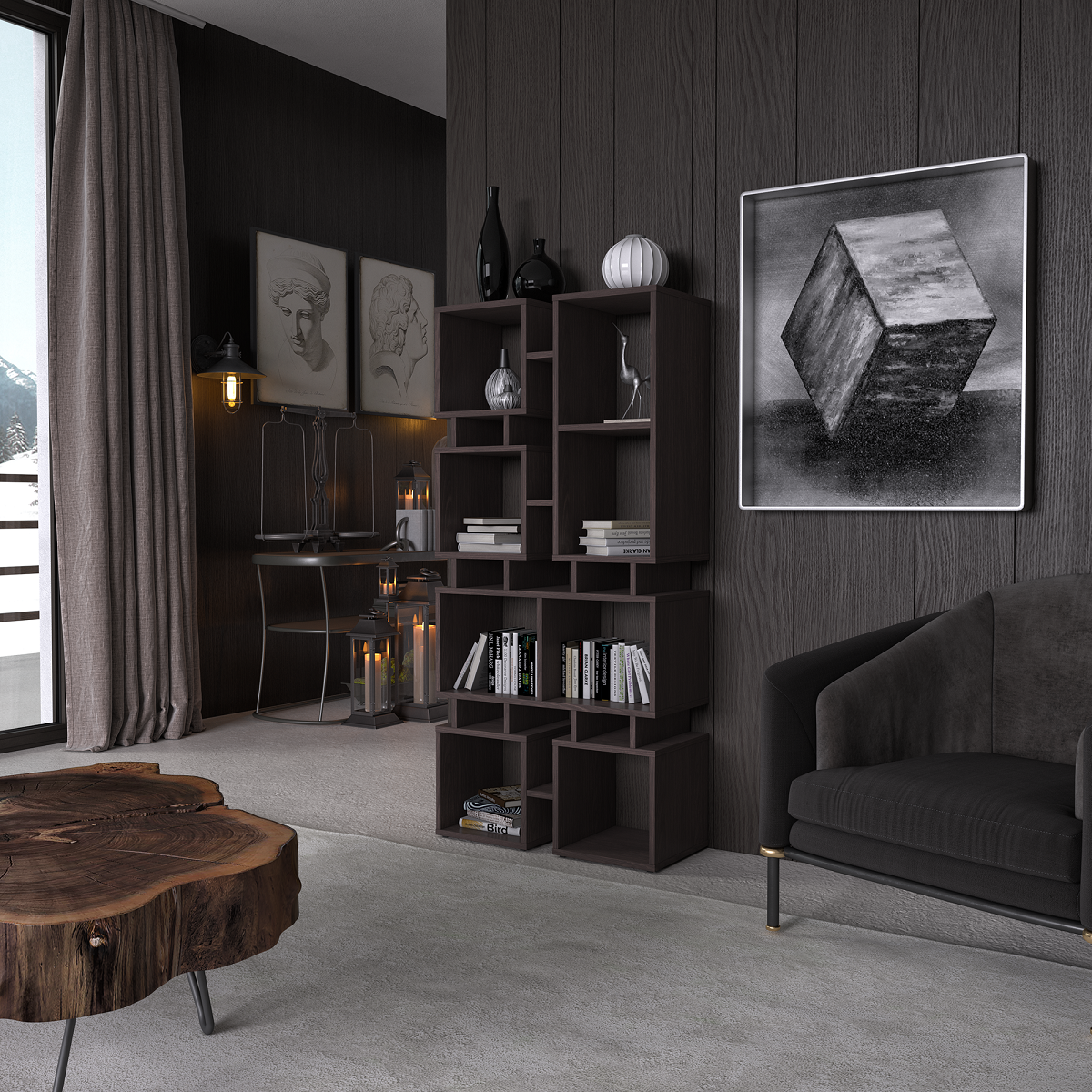 Стеллаж для книг ST-0018 и декора на 8 ячеек ST0018 Венге темный (ST0018-magia)