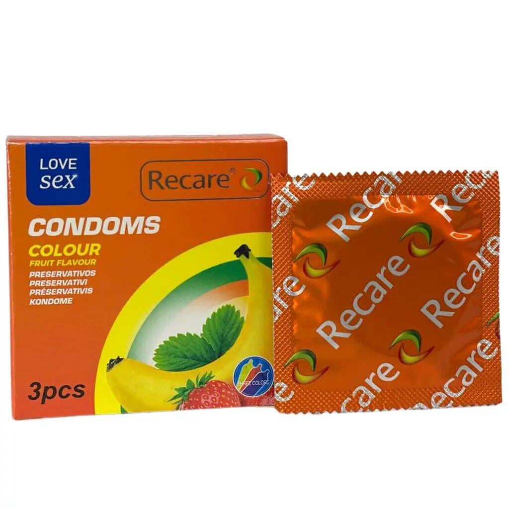 Презервативи Recare Color Fruit Flavour Condoms з ароматом м'яти/банана/полуниці 3 шт.