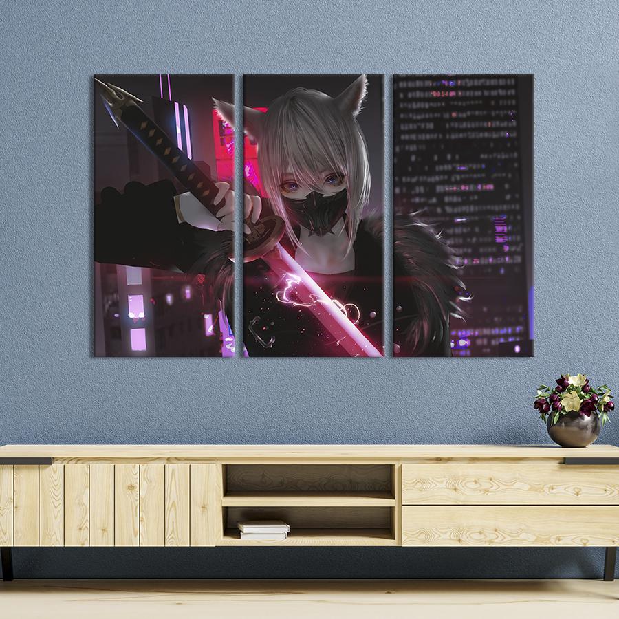 Модульная картина триптих Аниме девушка в маске 156x100 см (678-31)