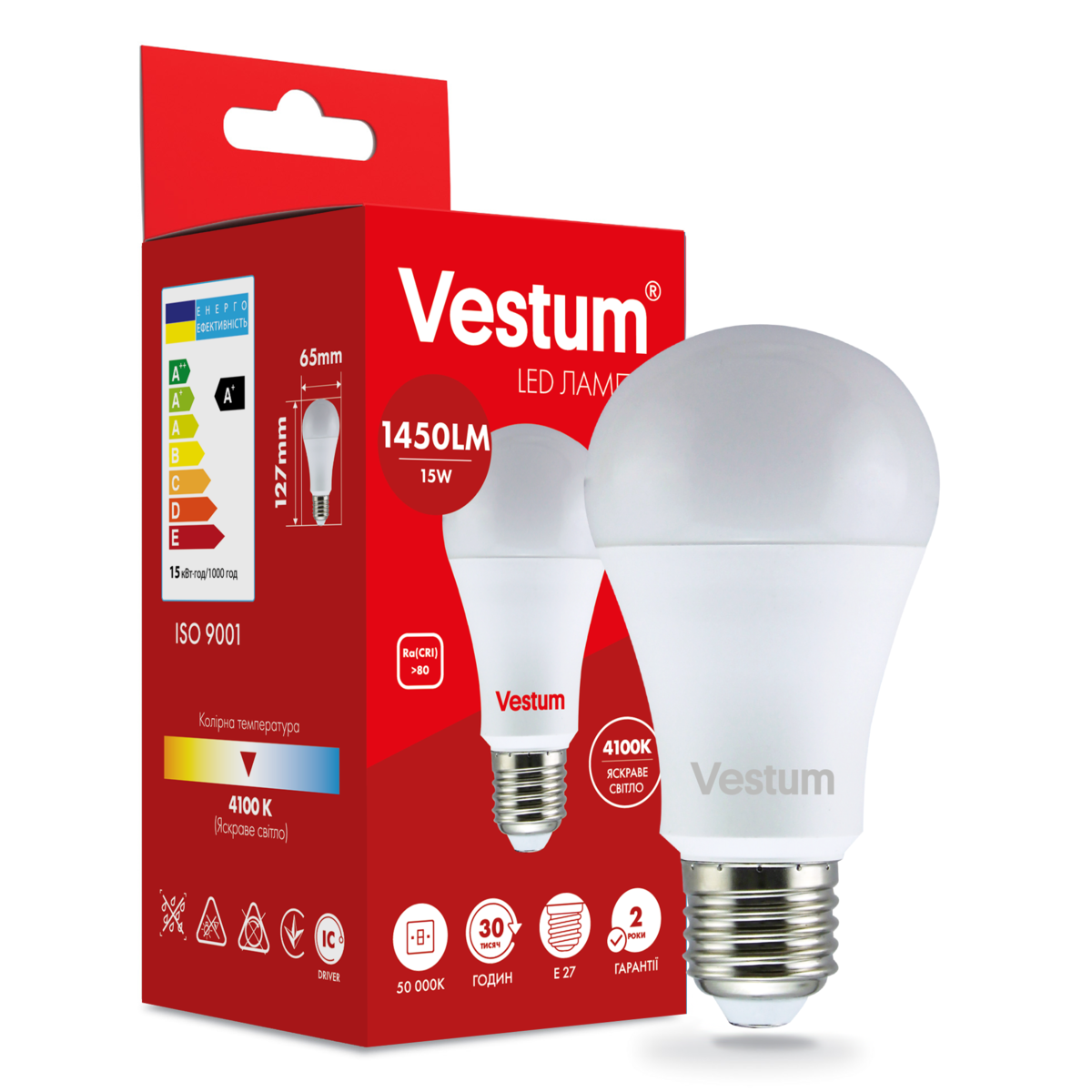 Светодиодная лампа Vestum A65 15W 4100K 220V E27 (1-VS-1101)