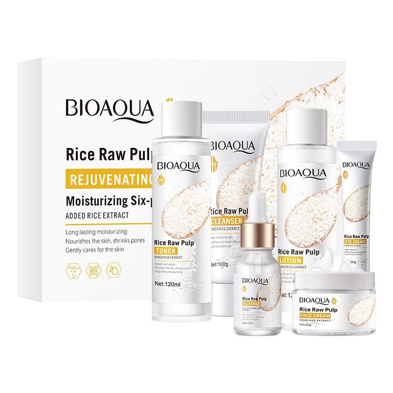 Набір з догляду для обличчя Bioaqua Rice Raw Pulp Set 6в1 омолоджуючий з екстрактом рису (24366473)