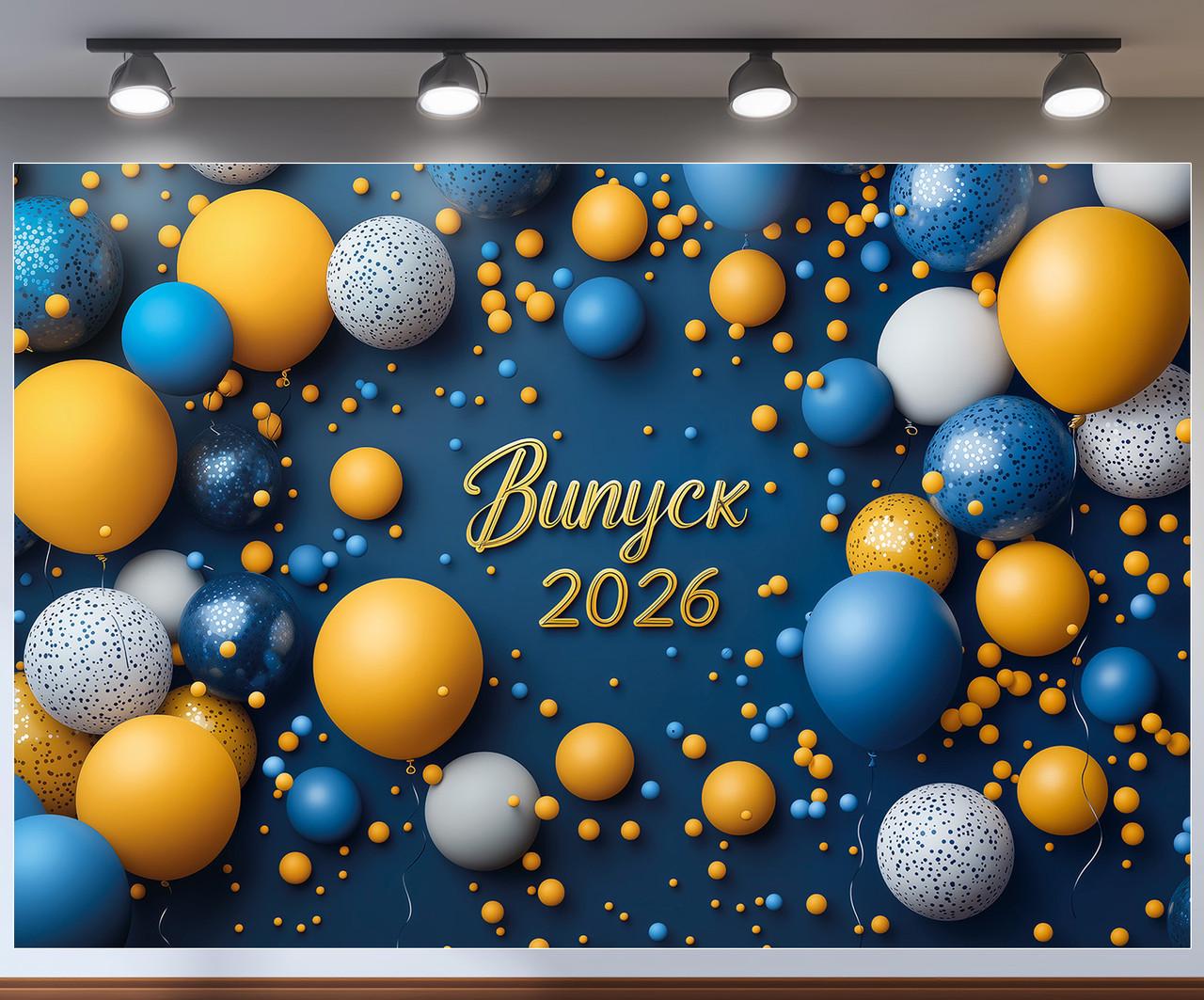 Баннер для фотозоны "Випускний 2026" сине-желтые шарики для праздника последний звонок 180x120 см №41302 Баннер для фотозоны "Випускний 2026" сине-желтые шарики для праздника последний звонок 180x120 см №41302