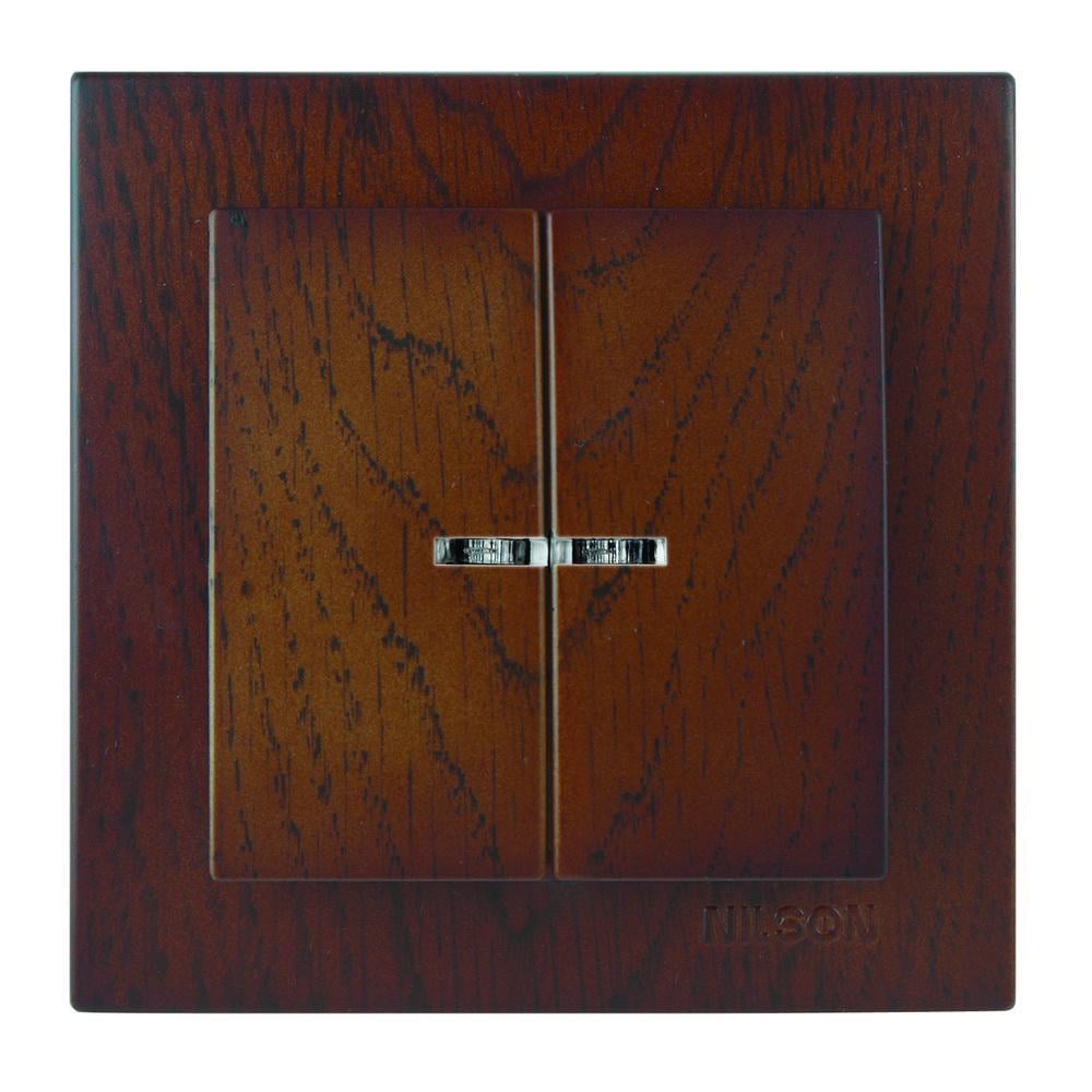 Выключатель двухклавишный Nilson Touran с подсветкой Орех (27549016)