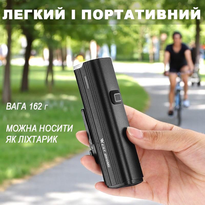 Фонарик на велосипед WEST Bike на руль USB 4800 мАч 1000 лм 5 режимов Черный - фото 4