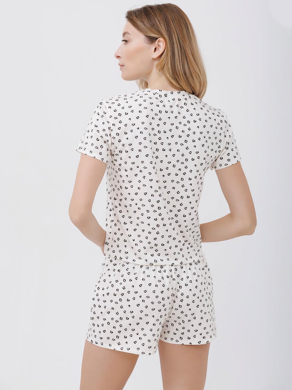 Пижама женская Roksana футболка/мини-шорты леопардовый принт L Белый (1759/16171) - фото 2 Пижама женская Roksana футболка/мини-шорты леопардовый принт L Белый (1759/16171) - фото 2