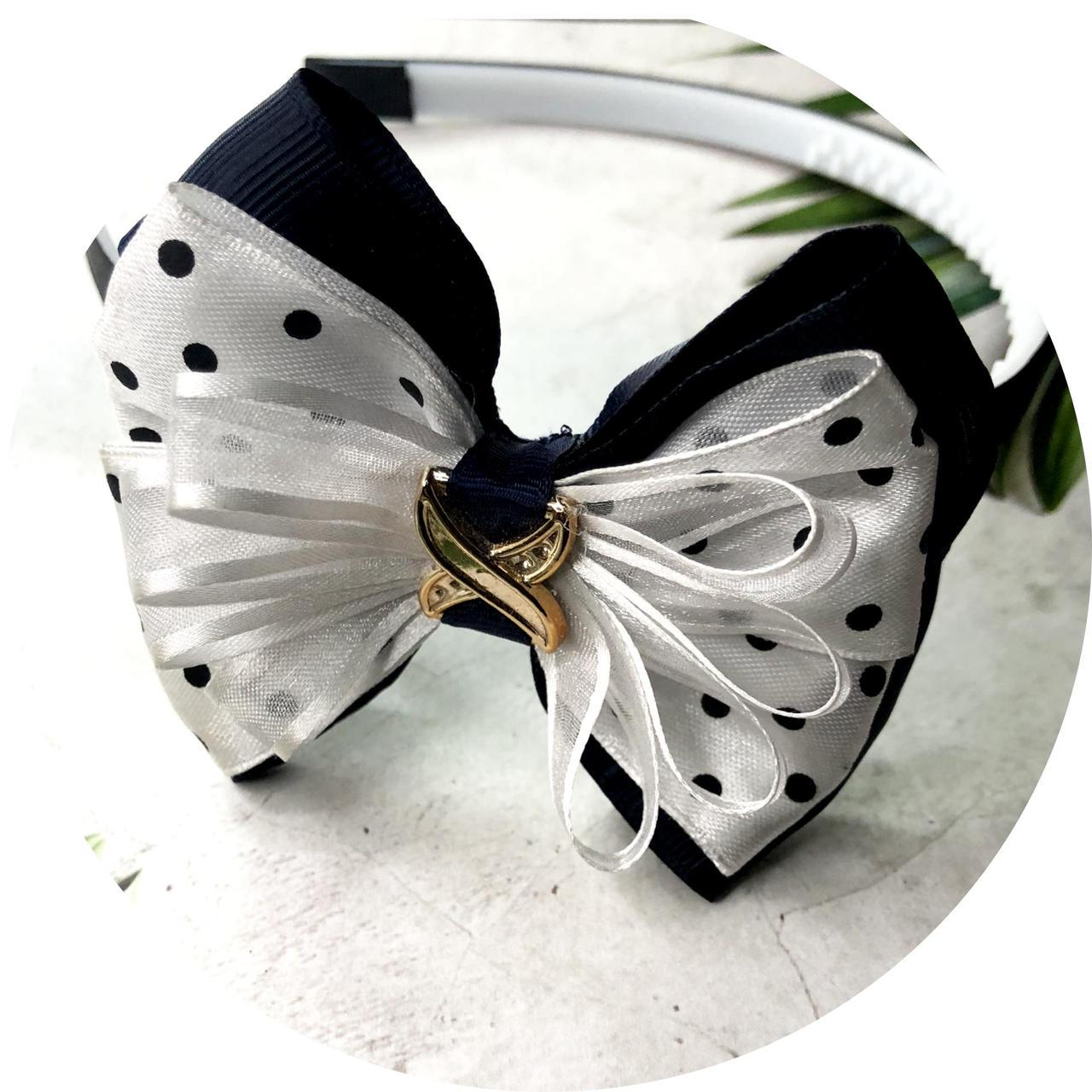 Обруч для волосся дитячий з бантиком Чорний з білим Обруч для волосся дитячий з бантиком Чорний з білим