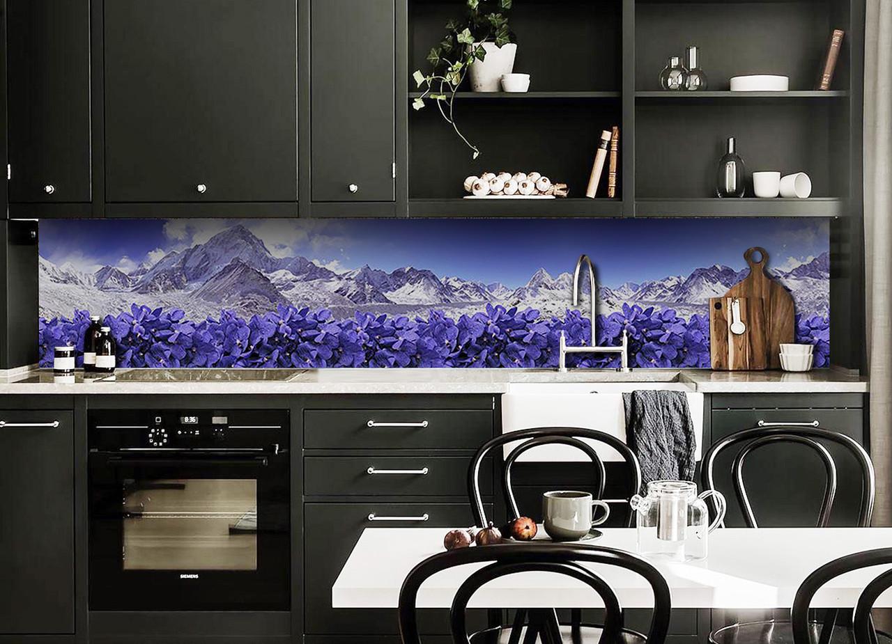 Кухонный фартук Фиалки горы из самоклеющейся виниловой пленки 65х250 см Фиолетовый