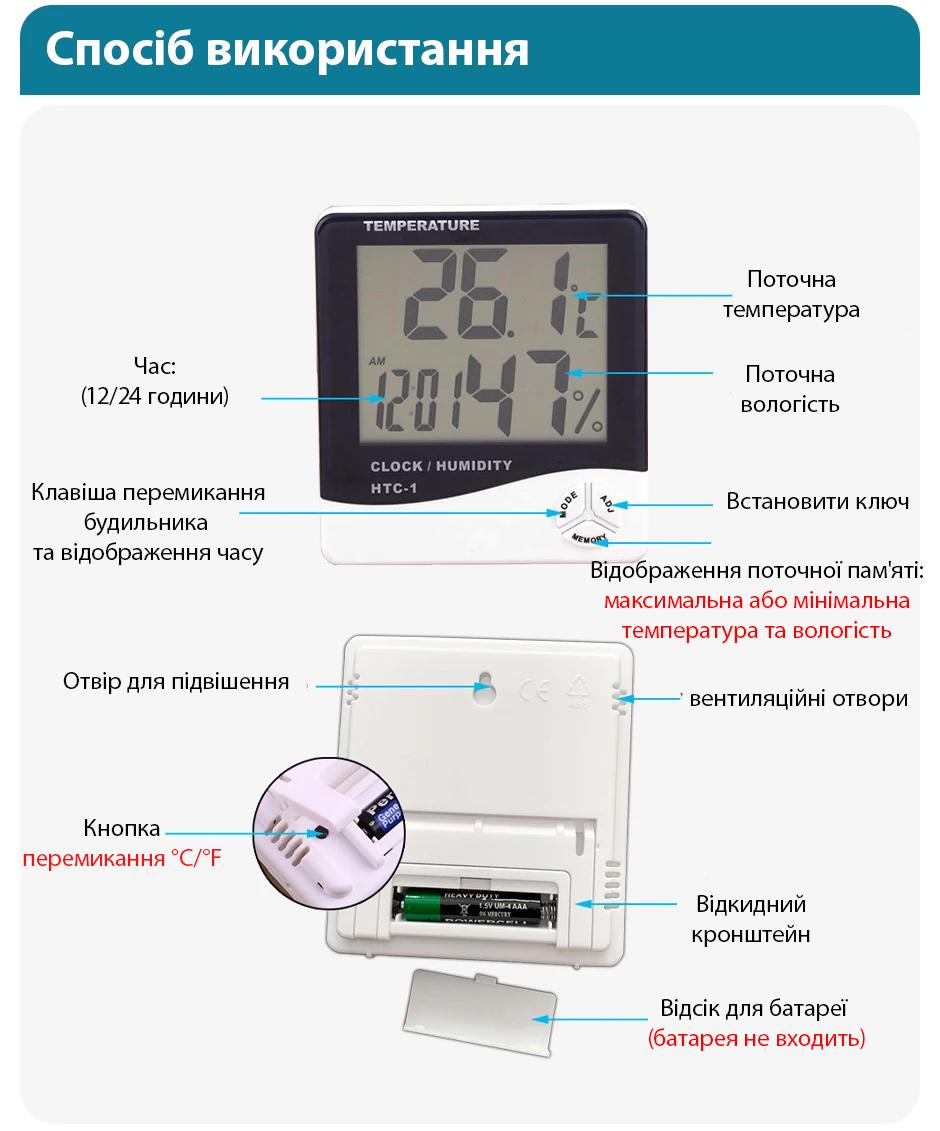 Термогигрометр с часами HTC-1 White - фото 2