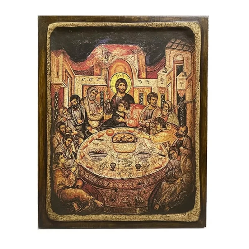 Икона Тайная Вечеря XIV века на дереве 20х25 см (102-0058с)