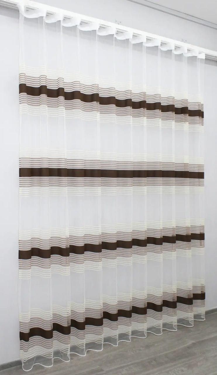 Тюль в гостиную на фатине с полосками 300x270 см Шоколадный (tul-943т-5)