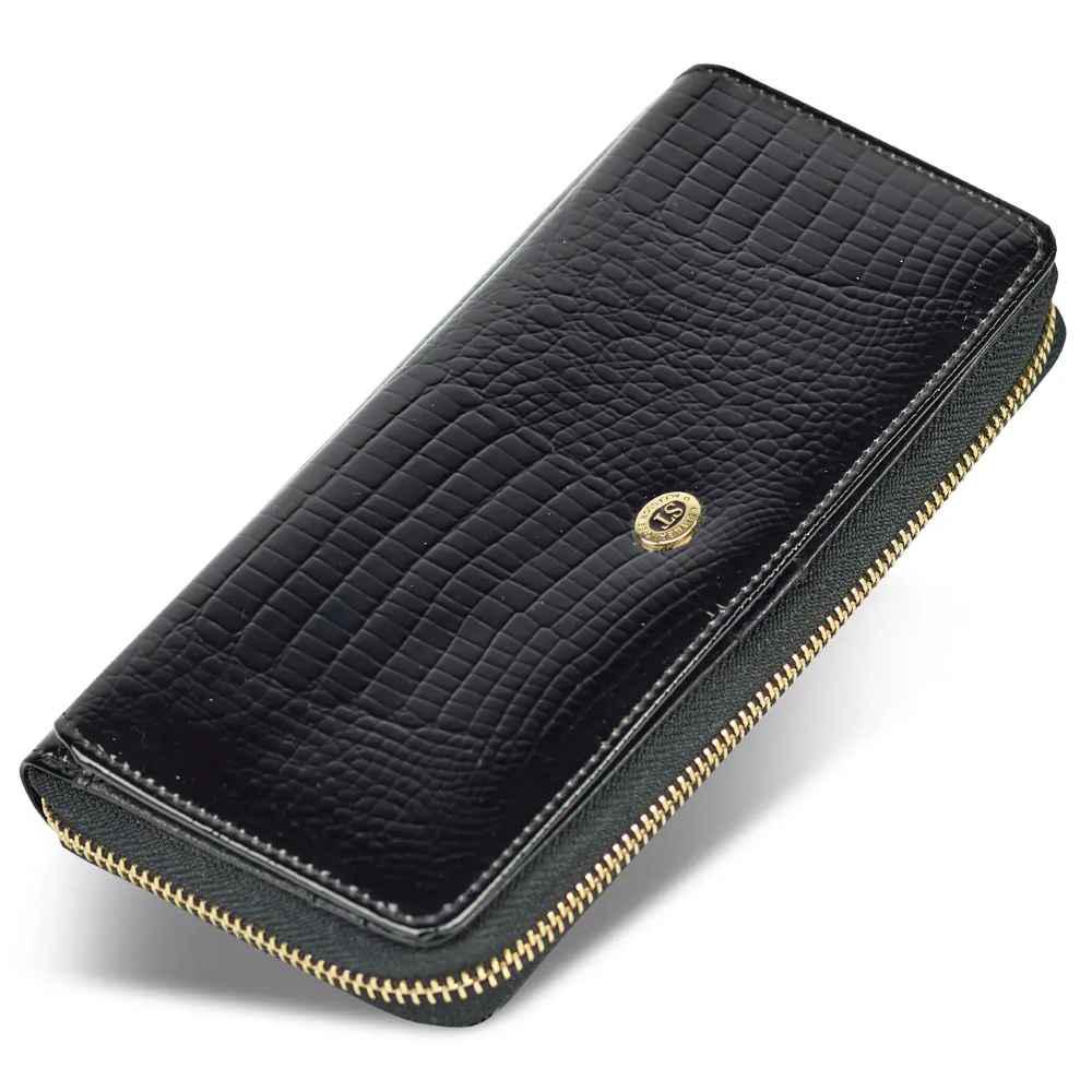 Кошелек лаковый из натуральной кожи ST Leather S7001A Черный