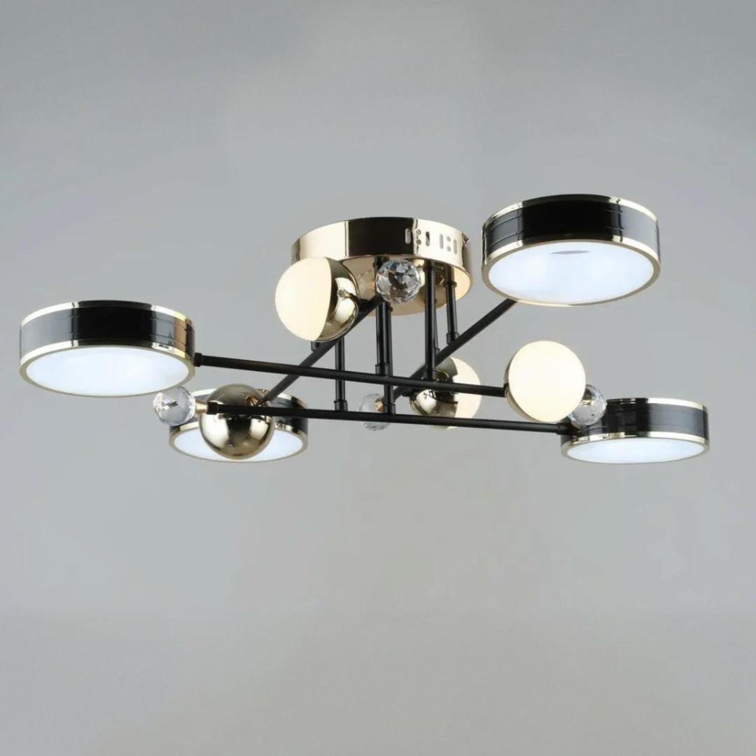 Люстра светодиодная Sirius акриловая 117W 3000-6500К Черно-золотой (B YH1101/4+4 BK+FGD)