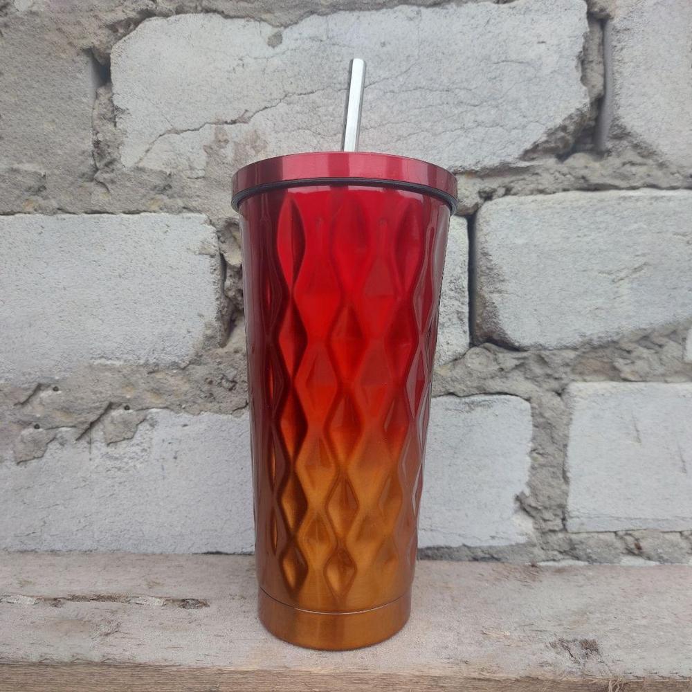 Стакан металлический с крышкой и трубочкой Найт-лайф 550 мл Красный - фото 11