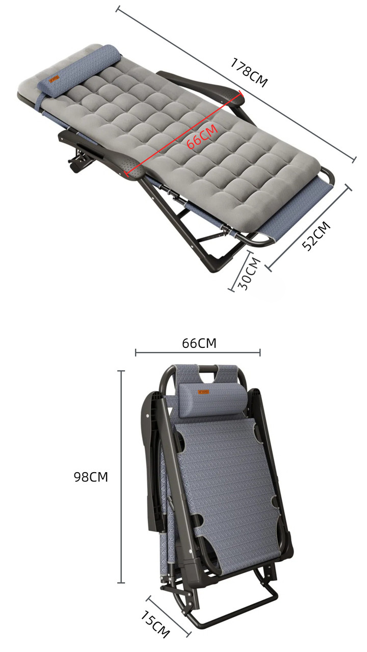 Шезлонг раскладной WCG FCB-S03PP садовый с подушкой и матрасом Серый (FCB-S03PP1) - фото 8