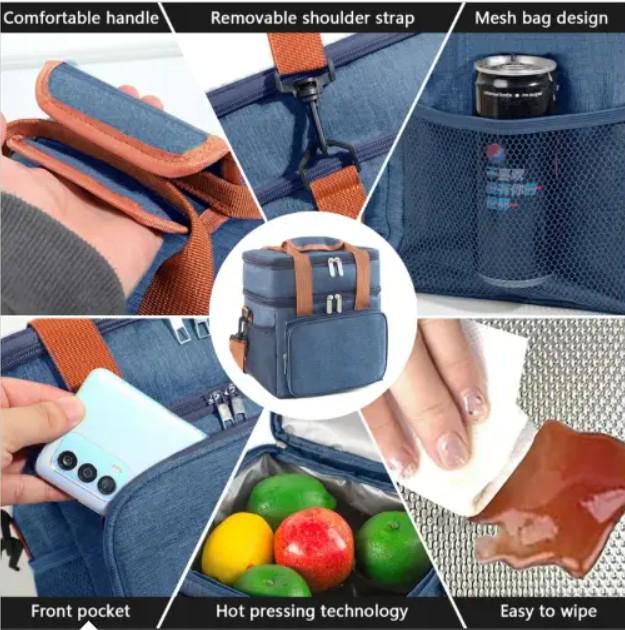 Сумка-холодильник на 2 отделения с ручкой через плечо 26х25х18 см 12 л Синий (172-1) - фото 2 Сумка-холодильник на 2 отделения с ручкой через плечо 26х25х18 см 12 л Синий (172-1) - фото 2