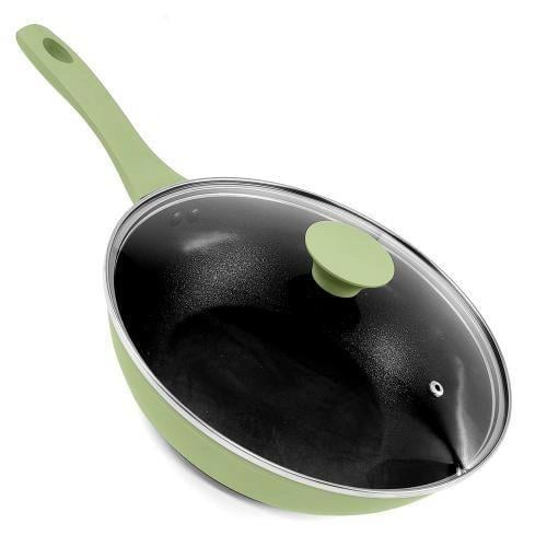 Сковорода ВОК 10373-28 литая мрамор индукционное дно с крышкой 28 см