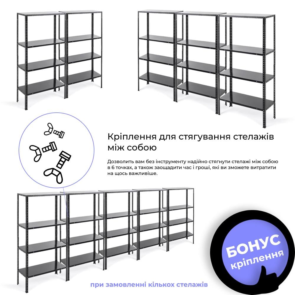 Стелаж металевий на 4 полиці 150х75х30 см Чорний (МІА-115) - фото 5