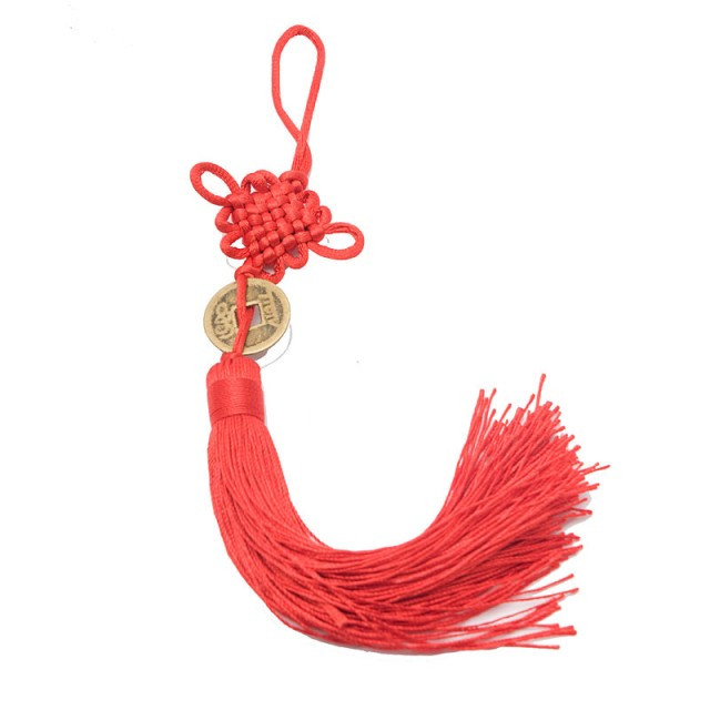 Подвеска узел счастья и монета 30х6 см Красный (А7259)