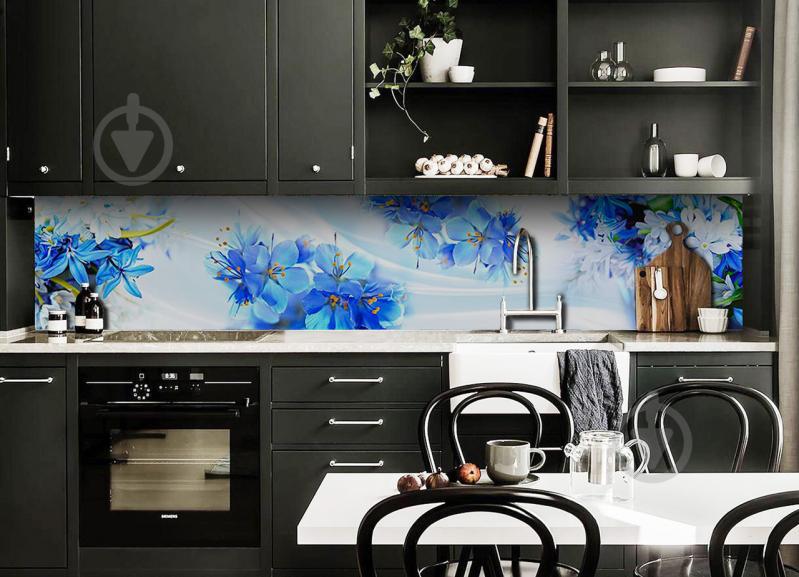 Скинали на кухню Zatarga «Синие Подснежники» 650х2500 мм виниловая 3Д наклейка кухонный фартук самоклеящаяся Z180486/1