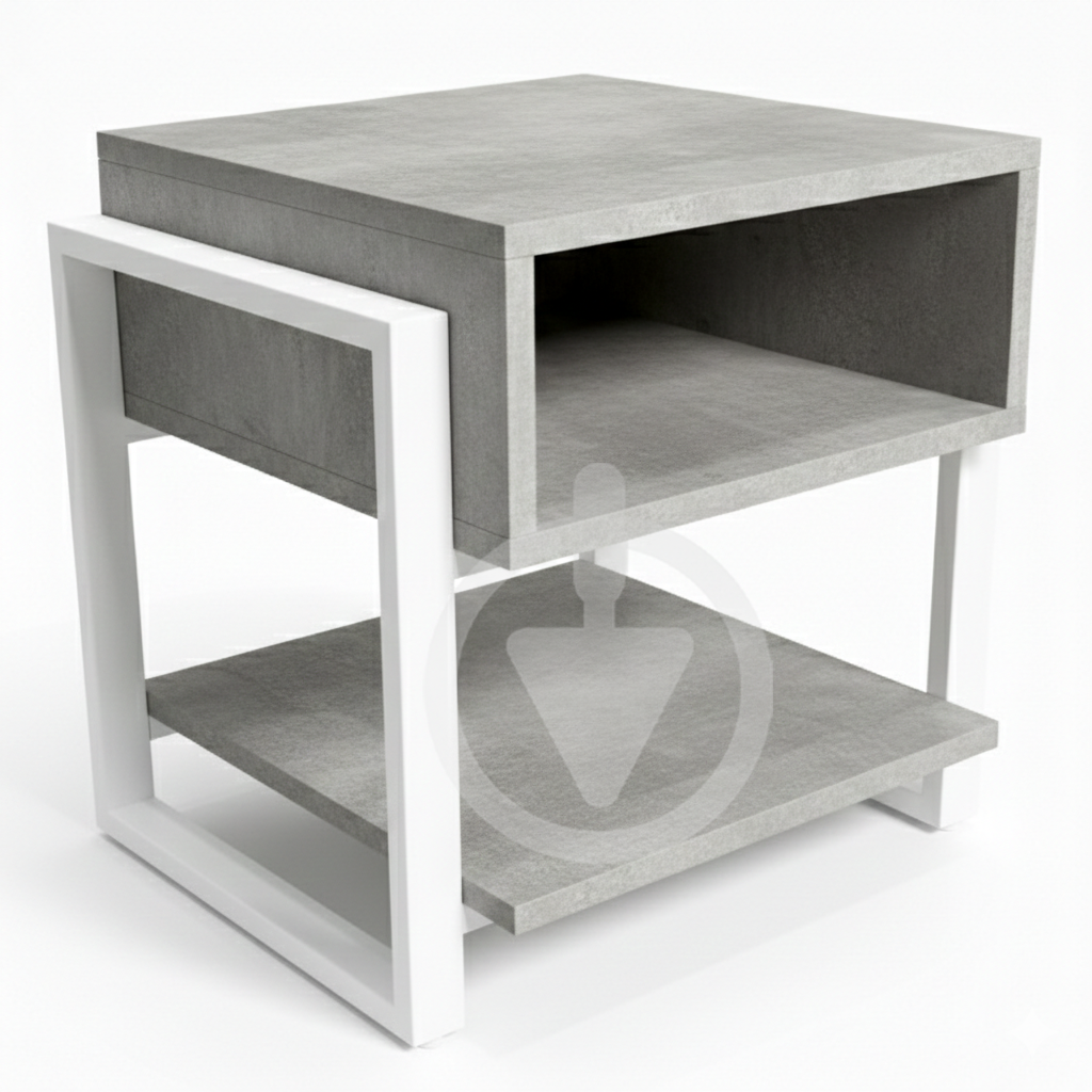 Тумба прикроватная RoMax LOFT Line 50х50х45 см с металлическим каркасом/ДСП Индастриал/Белый