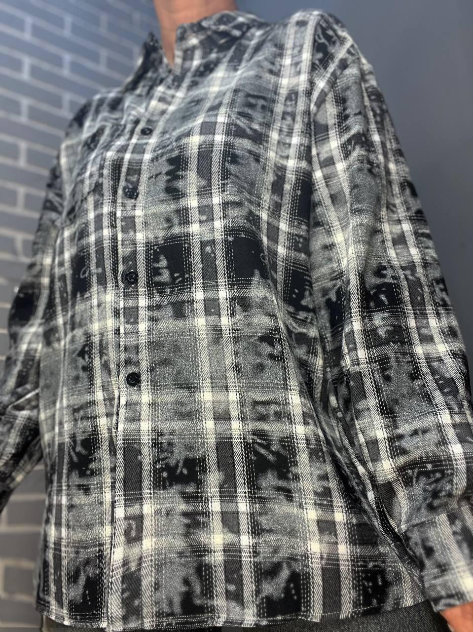 Рубашка женская A-N 2775 клетчатая вареная в клетку оверсайз коттон OS Черный (2905) - фото 4
