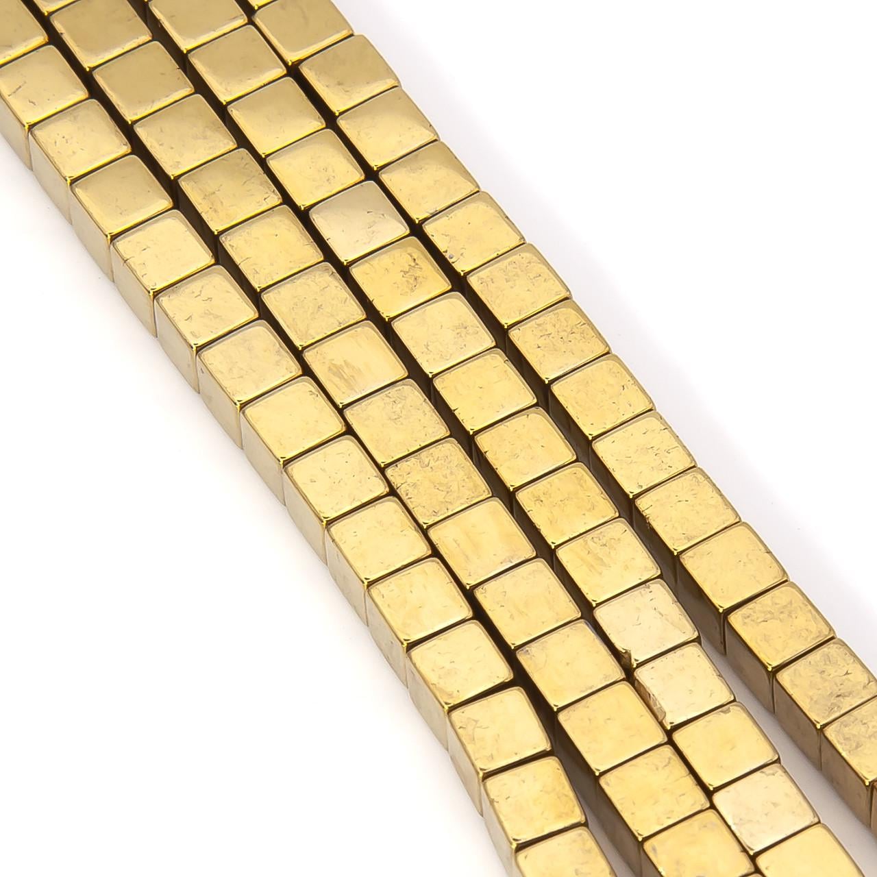 Намистини гематитові Квадрат 4х4 мм 40 см 95 шт. Золотистий (БГ0404д49)