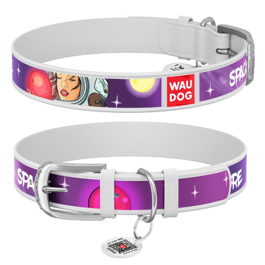 Ошейник для собак кожаный Waudog Design Больше космоса с QR паспортом XS