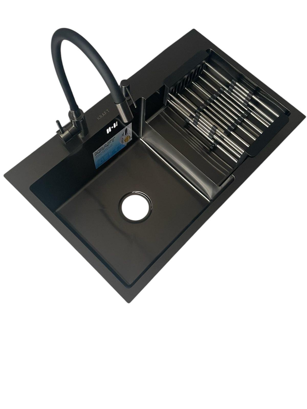 Мийка для кухні Kraft 7848 АL ліва з гнучким краном/сифоном/кошик/дозатор