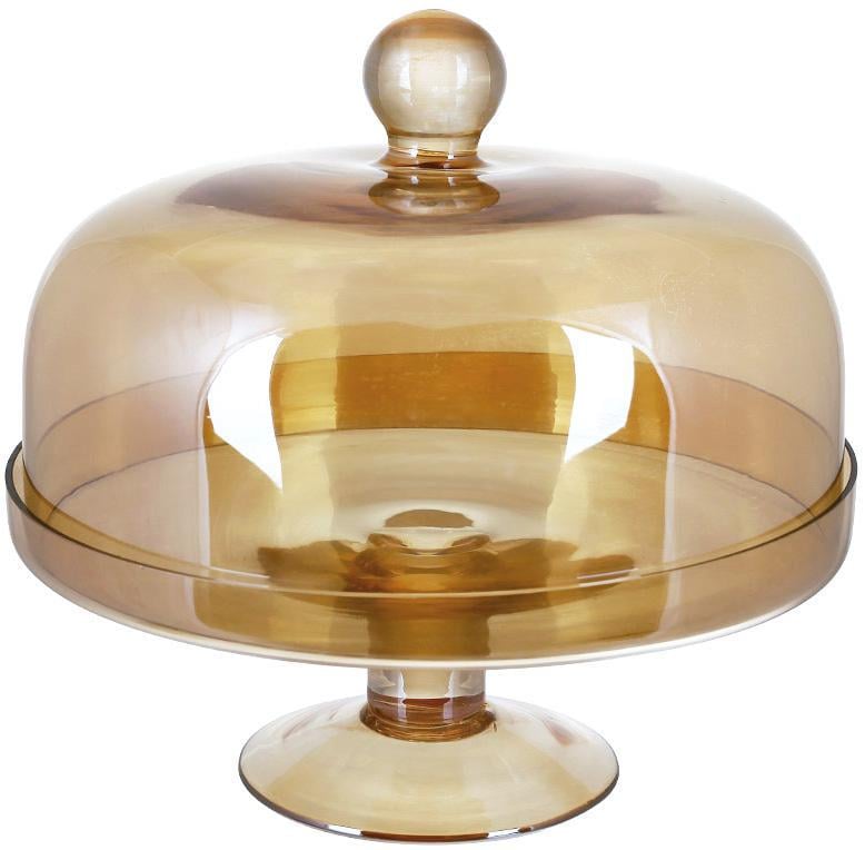 Блюдо-тортовница стеклянная Edinburgh со стеклянной крышкой-колпаком амбер Ø 24 см (32328822)