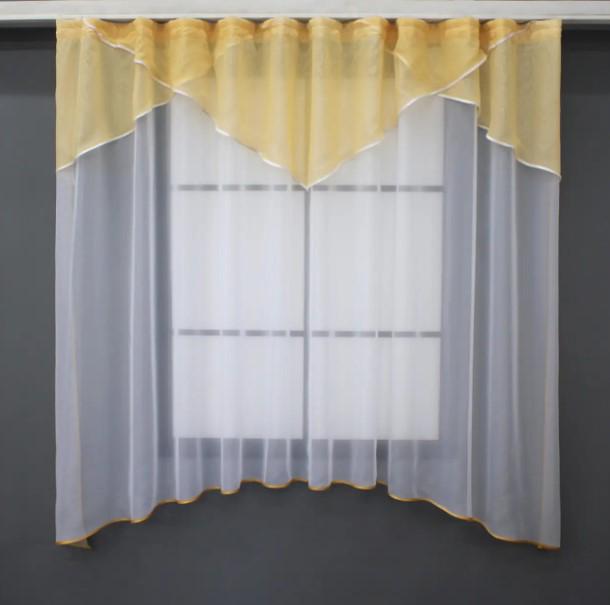 Тюль арка на кухню шифон 280х170 см Золотистый/Белый (025к)